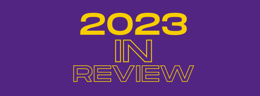 Image in purple with text in yellow reading '2023 in review'